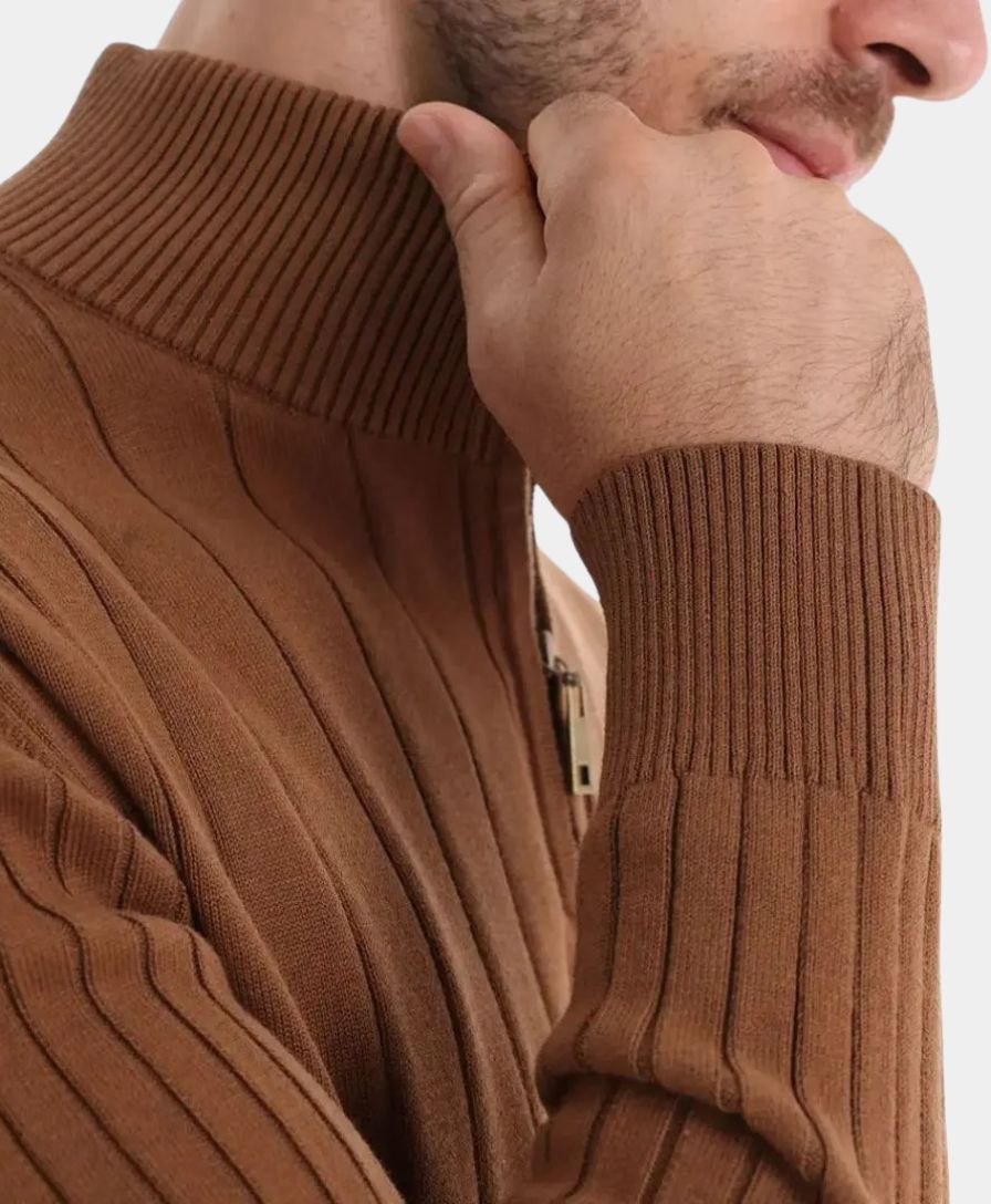 Cotton Pullover with Vertical Stripes and Half-Zip - Alder & Voss