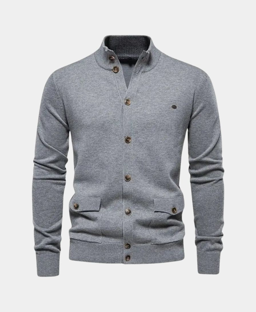 Knitted Cotton Sweater with High Collar - Alder & Voss