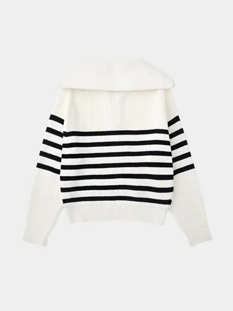 Knitted Sweater with Zipper and Stripes - Alder & Voss