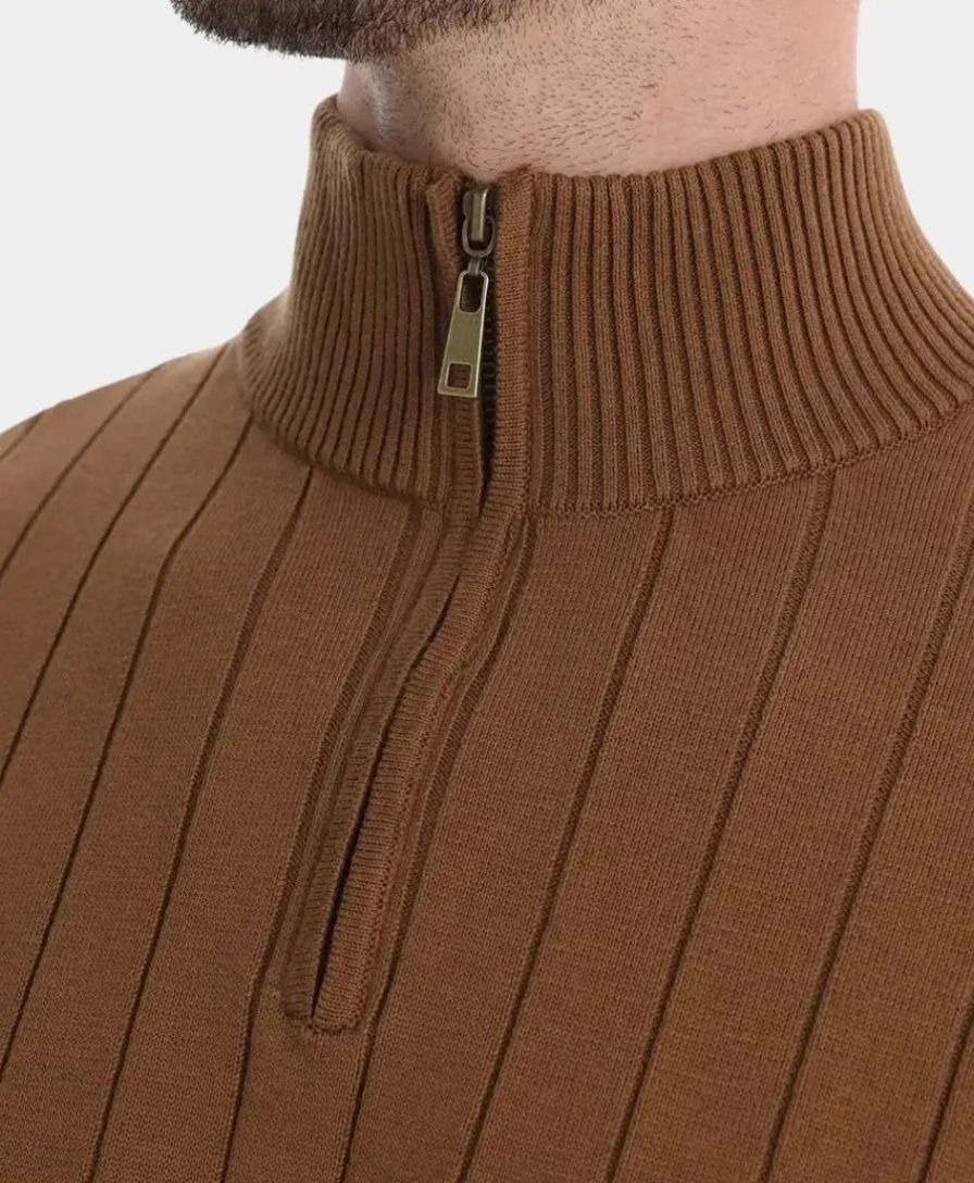 Cotton Pullover with Vertical Stripes and Half-Zip - Alder & Voss