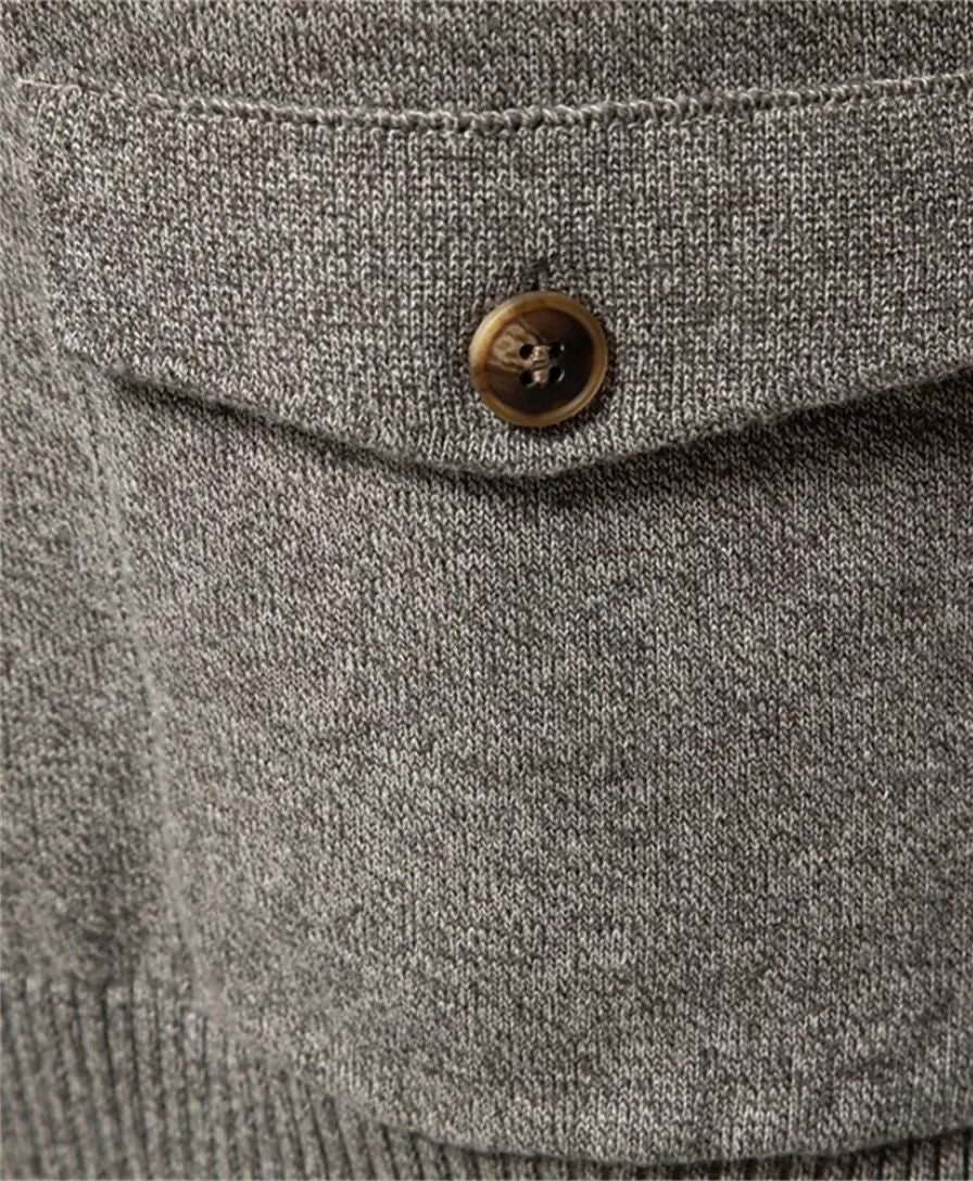 Knitted Cotton Sweater with High Collar - Alder & Voss