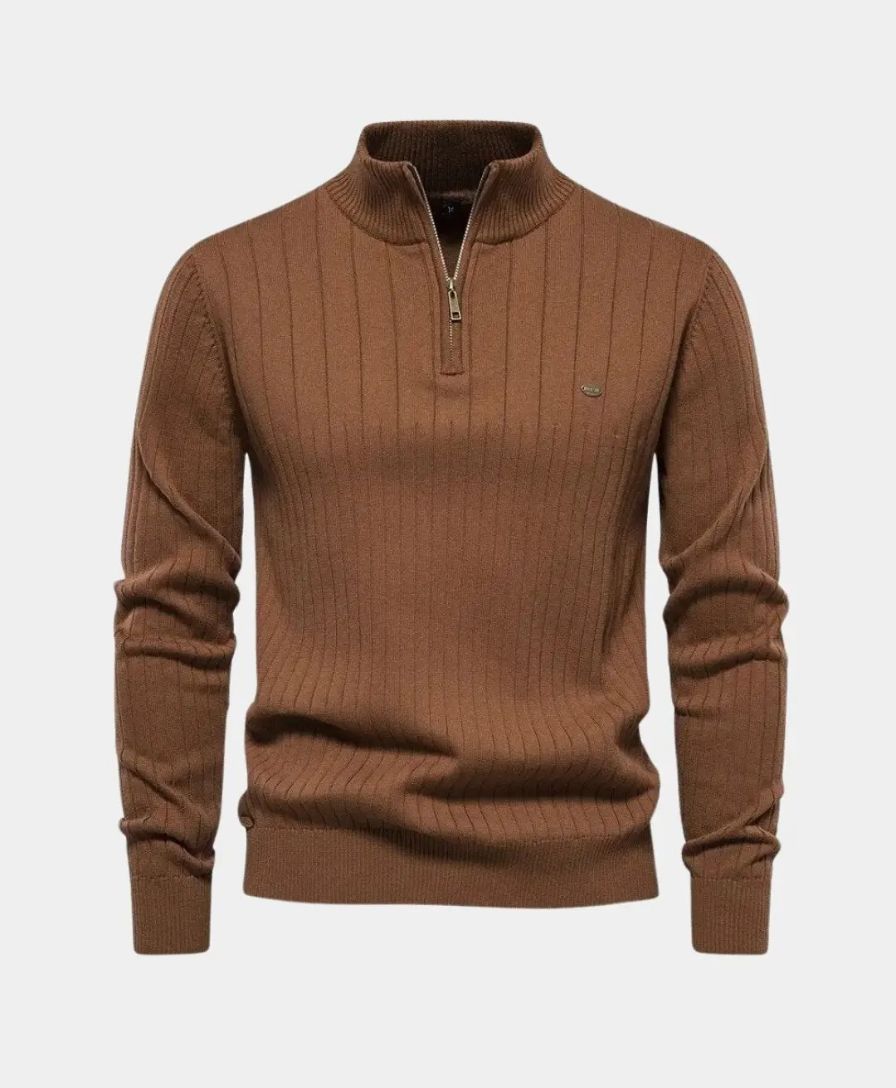 Cotton Pullover with Vertical Stripes and Half-Zip - Alder & Voss