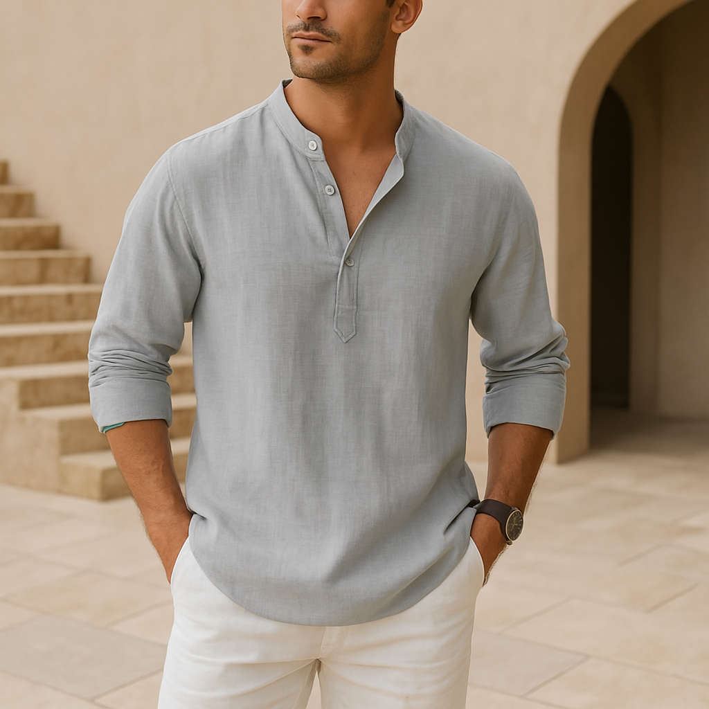 Lenoir™ - Henley Shirt in Linen Effect Cotton