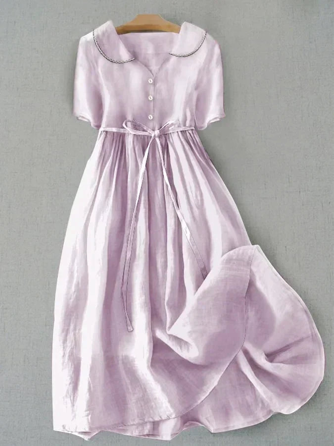 Isla - Elegant Cotton and Linen Dress with Three-Quarter Sleeves