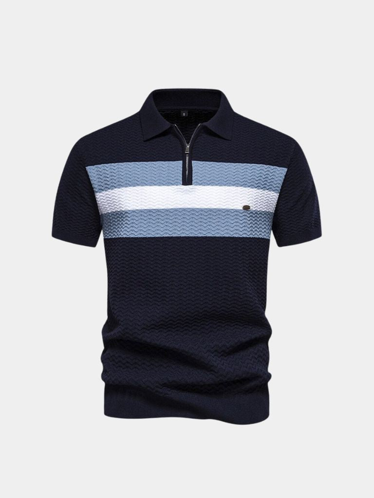 Classic Fitted Polo with Zip Collar and Short Sleeves - Alder & Voss