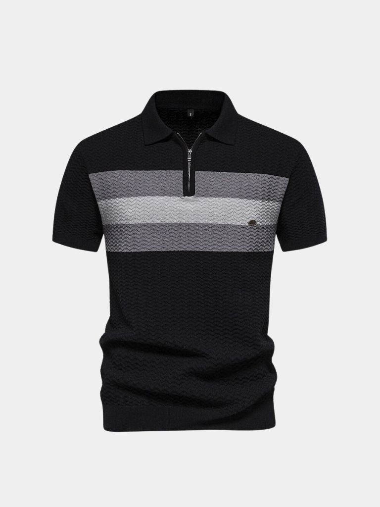 Classic Fitted Polo with Zip Collar and Short Sleeves - Alder & Voss