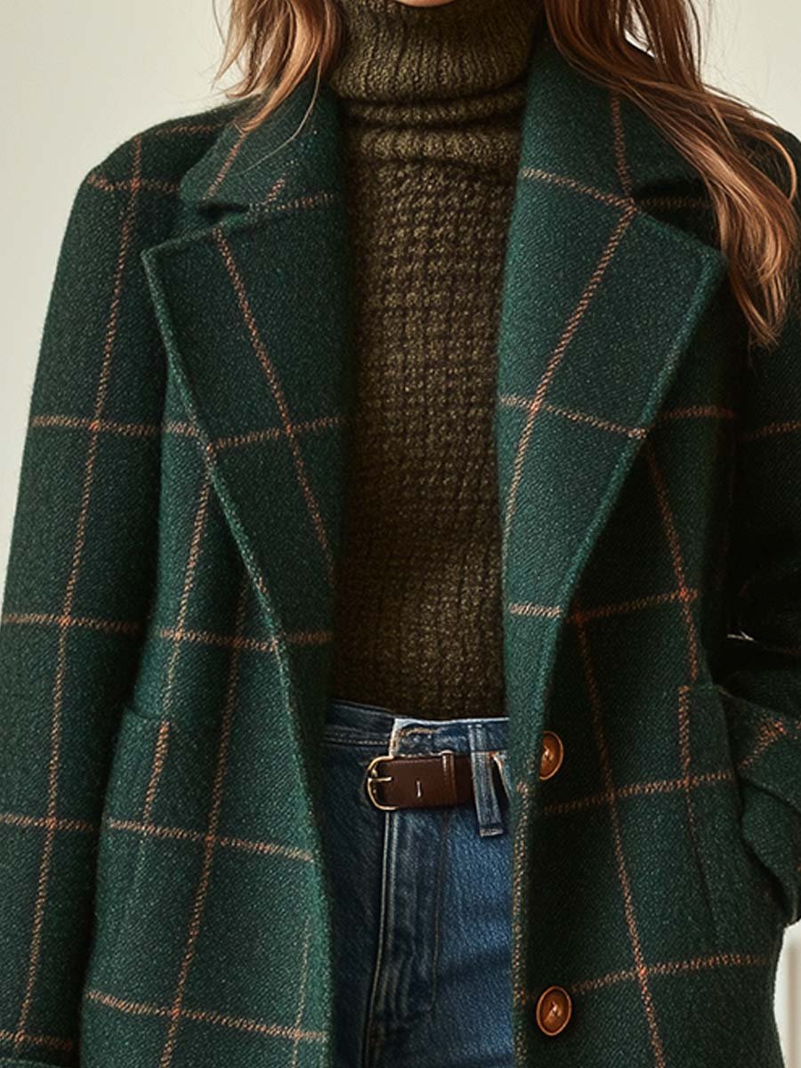 ALICE | Plaid Tweed Coat with Retro Lapels for Women
