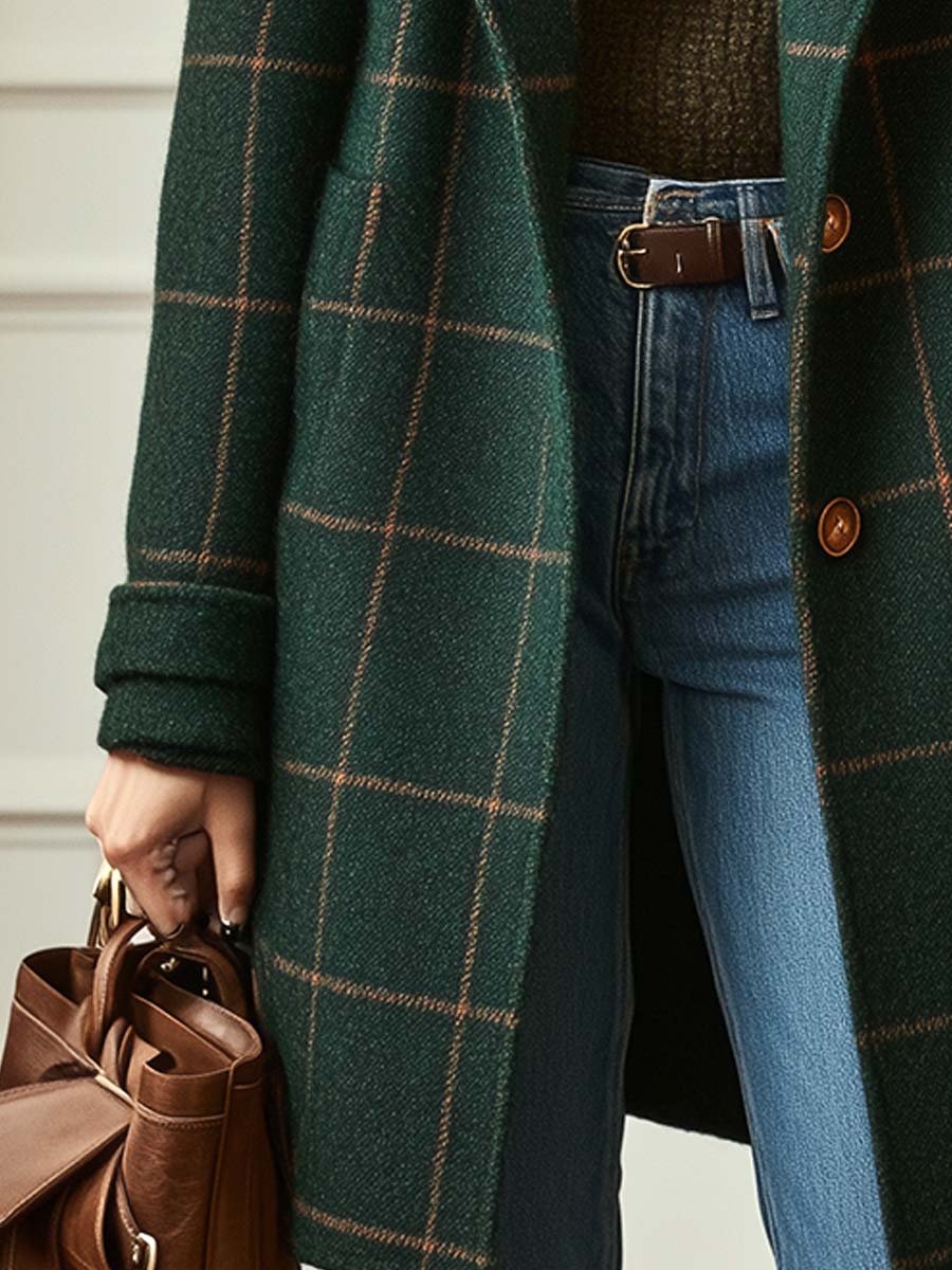 ALICE | Plaid Tweed Coat with Retro Lapels for Women