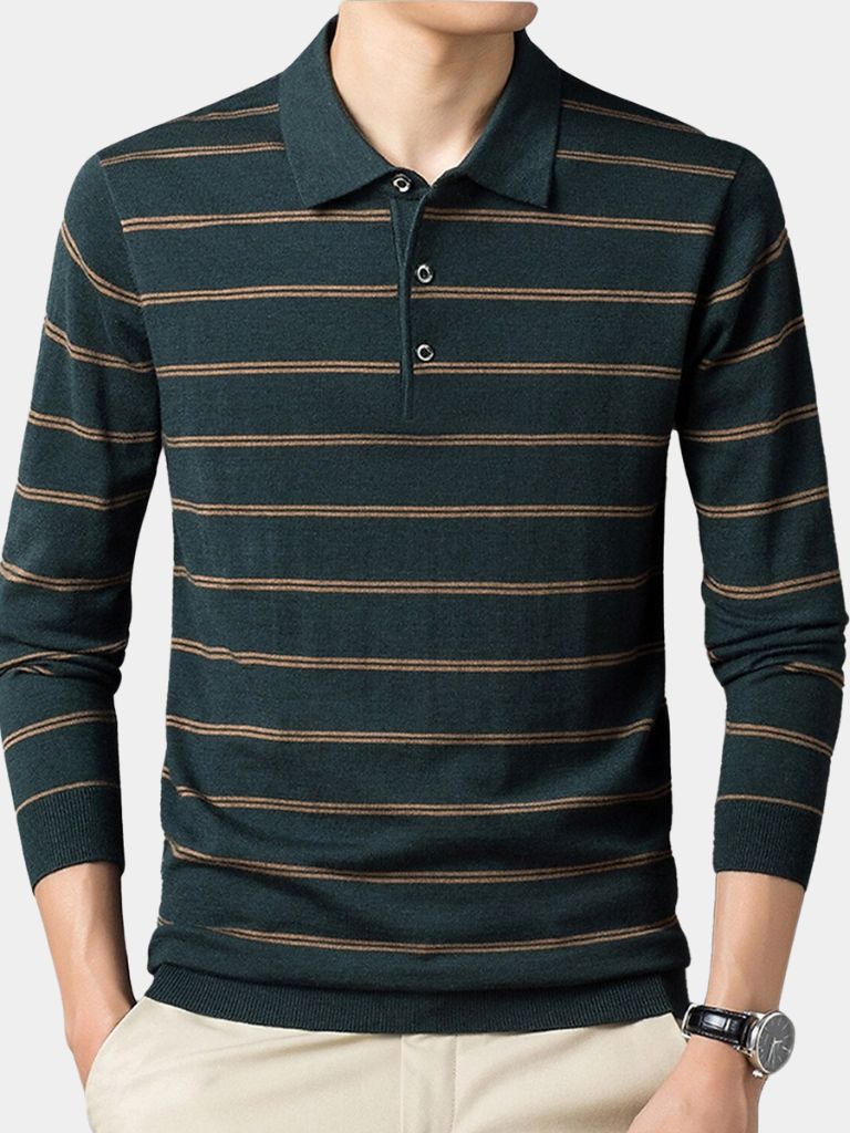 Navy Striped Polo at Sunset - Alder & Voss