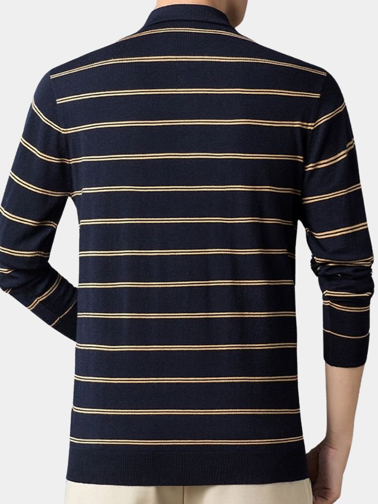 Navy Striped Polo at Sunset - Alder & Voss