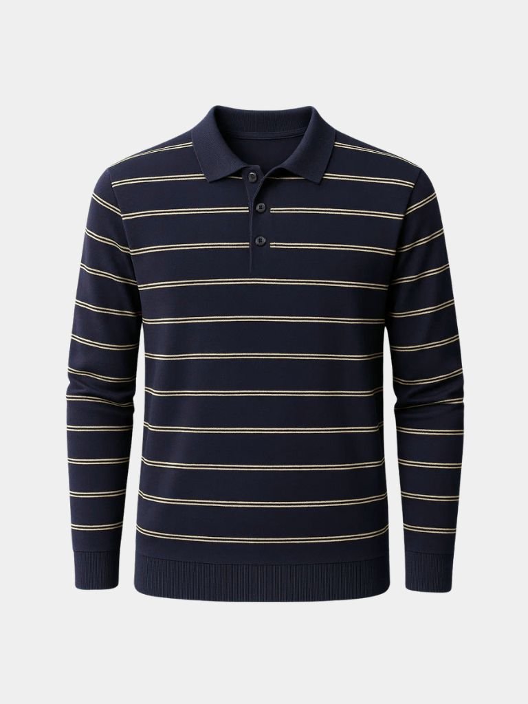 Navy Striped Polo at Sunset - Alder & Voss