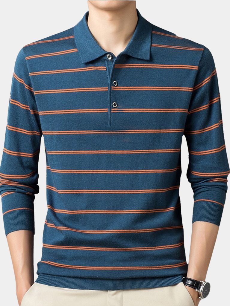 Navy Striped Polo at Sunset - Alder & Voss