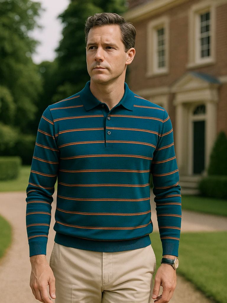Navy Striped Polo at Sunset - Alder & Voss