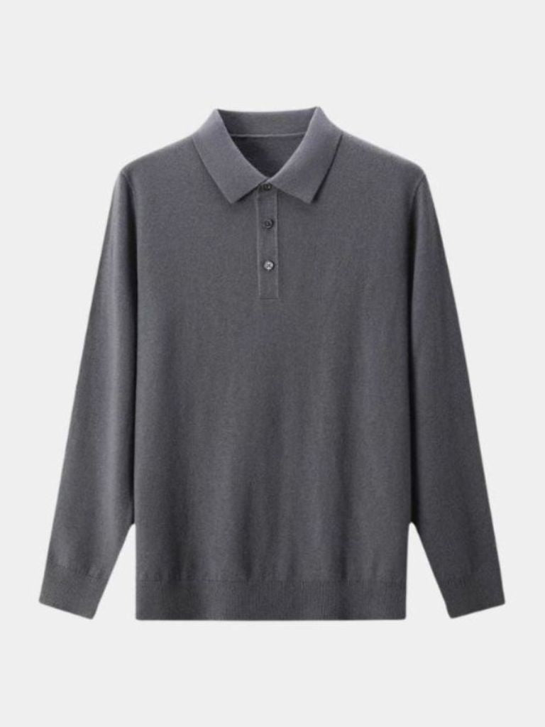 Buttoned Knit Wool Polo Sweater - Alder & Voss