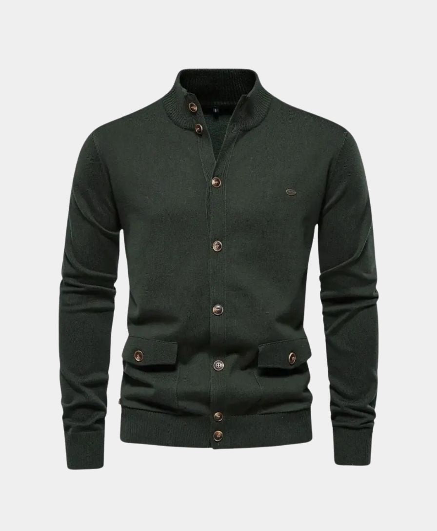 Knitted Cotton Sweater with High Collar - Alder & Voss