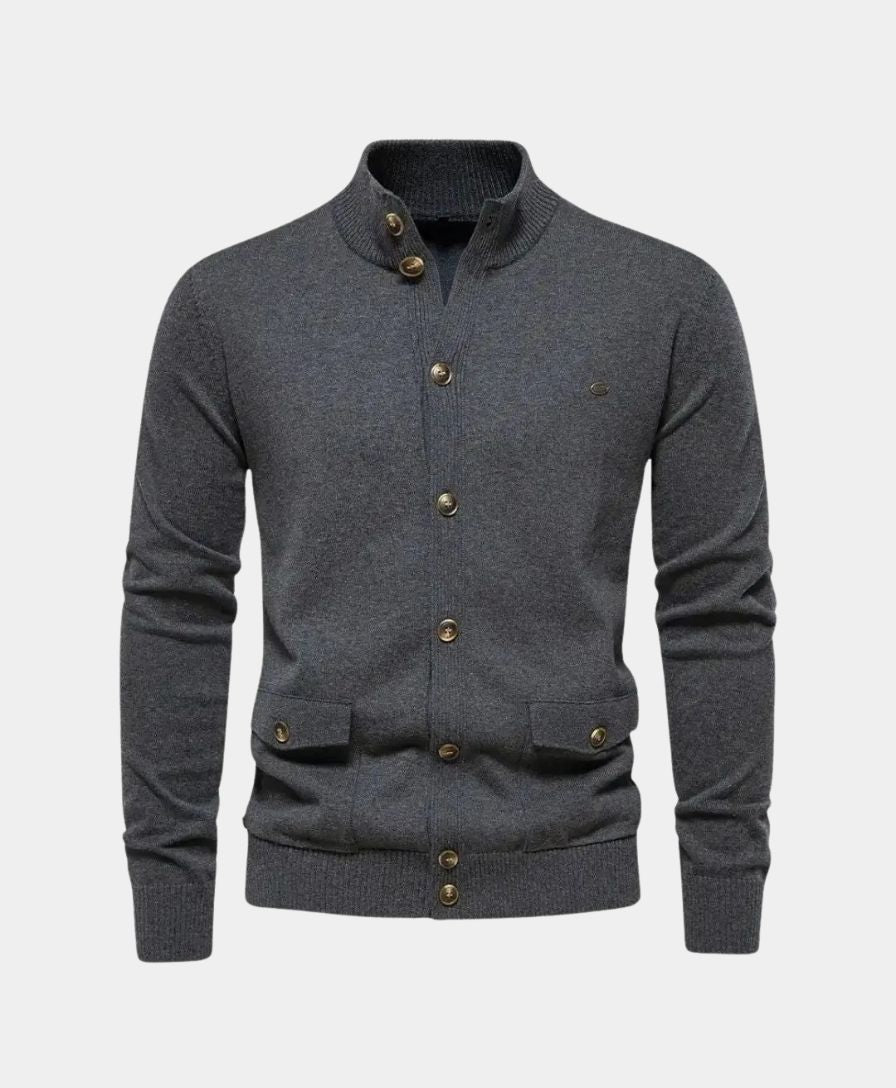 Knitted Cotton Sweater with High Collar - Alder & Voss