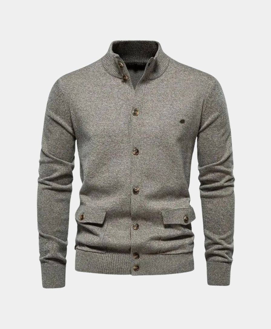 Knitted Cotton Sweater with High Collar - Alder & Voss