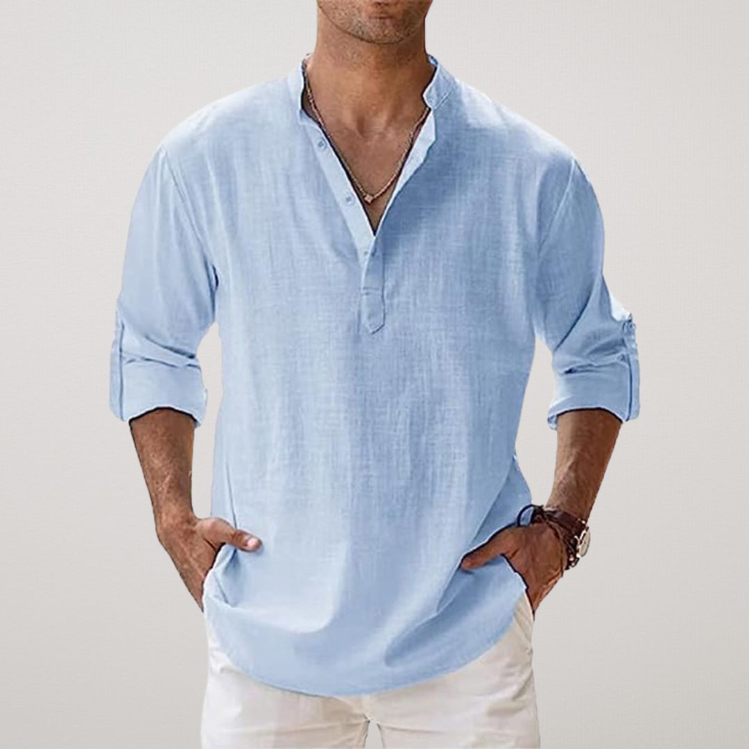 Lenoir™ - Henley Shirt in Linen Effect Cotton