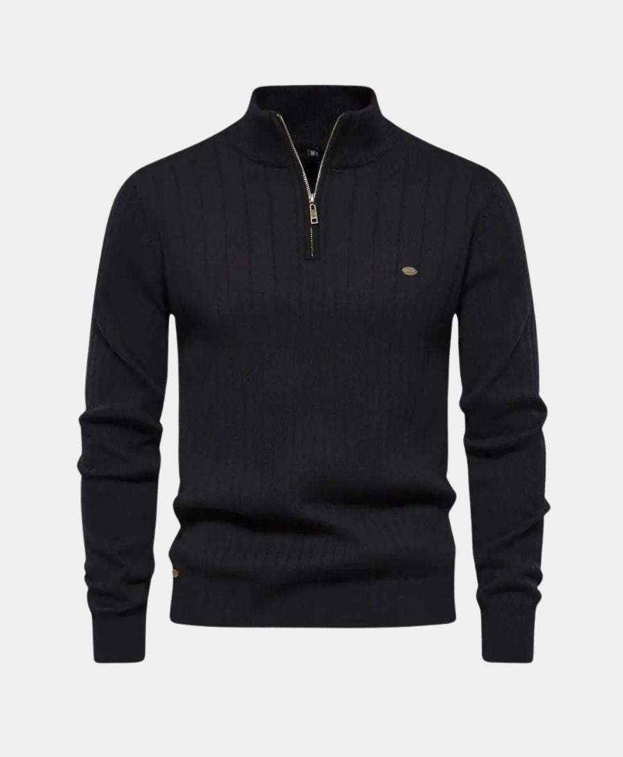 Cotton Pullover with Vertical Stripes and Half-Zip - Alder & Voss