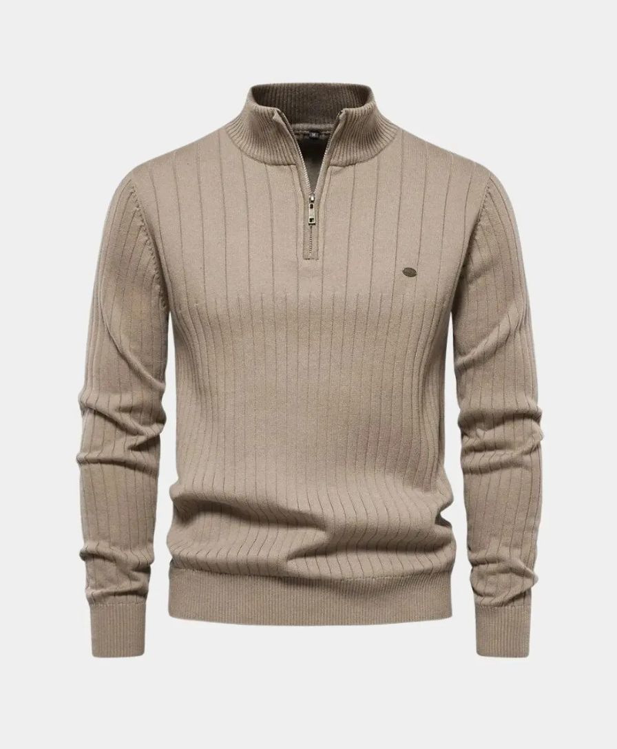 Cotton Pullover with Vertical Stripes and Half-Zip - Alder & Voss