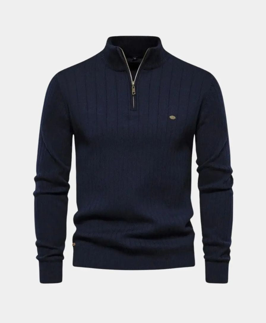 Cotton Pullover with Vertical Stripes and Half-Zip - Alder & Voss