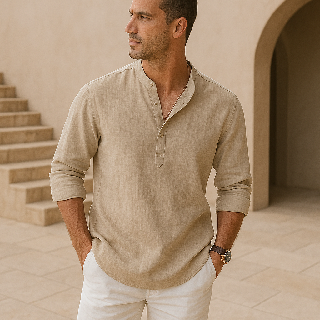 Lenoir™ - Henley Shirt in Linen Effect Cotton