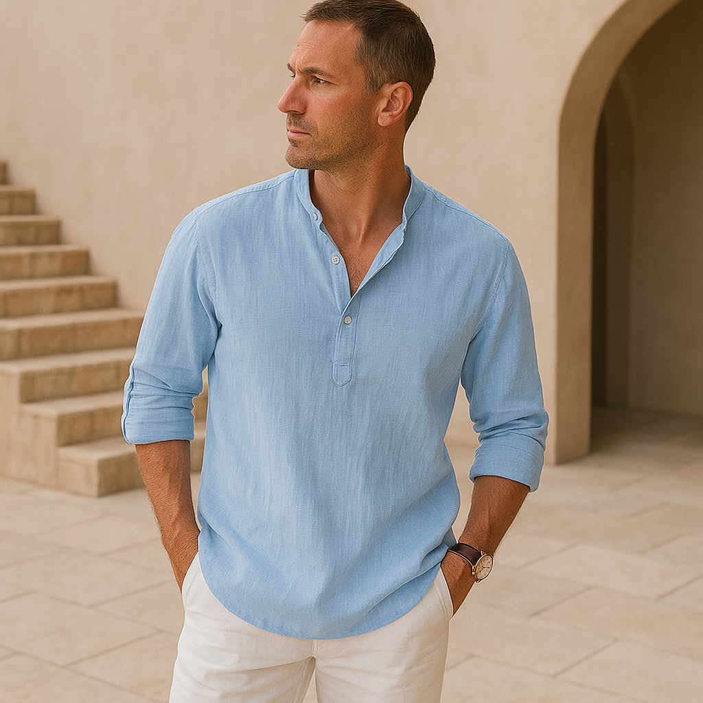 Lenoir™ - Henley Shirt in Linen Effect Cotton