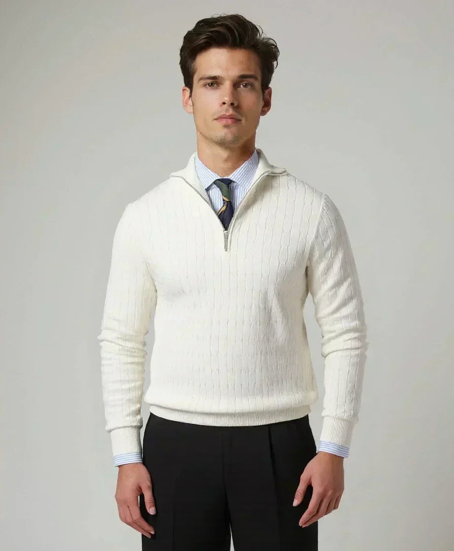 Zip-up Sweater with Knitted Pattern - Alder & Voss