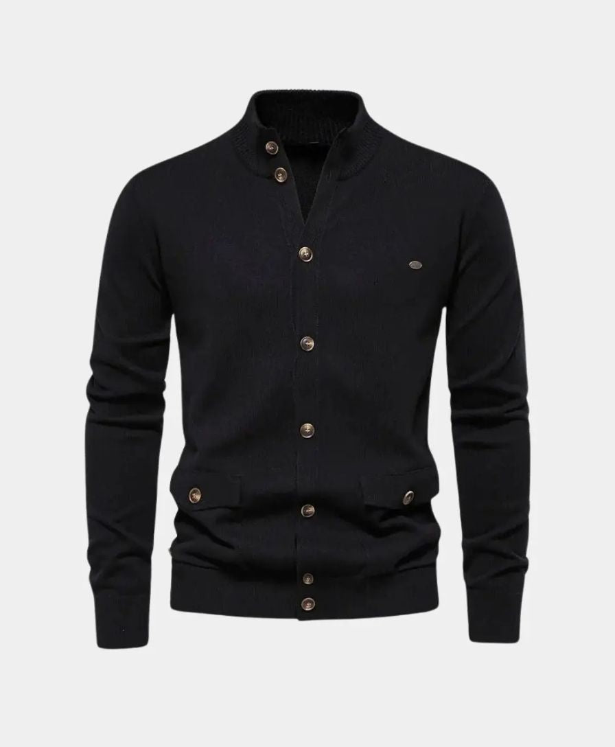 Knitted Cotton Sweater with High Collar - Alder & Voss