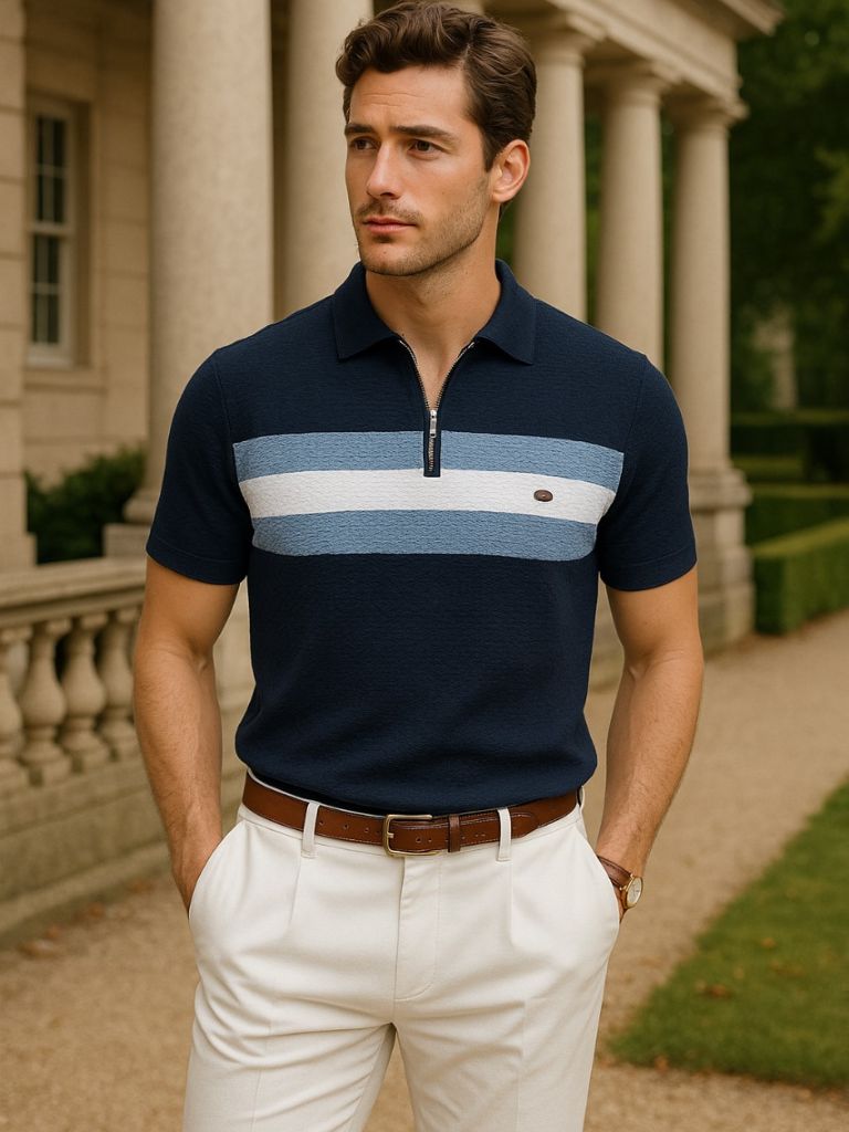 Classic Fitted Polo with Zip Collar and Short Sleeves - Alder & Voss
