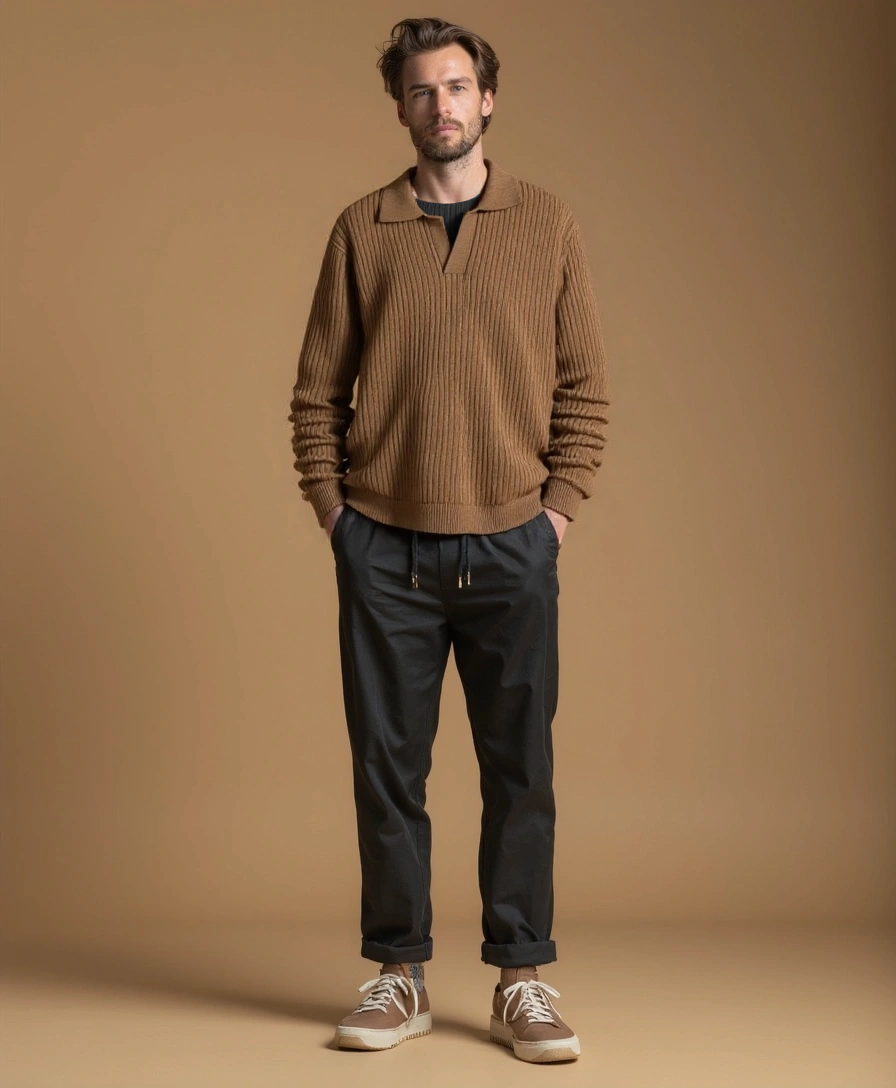 Polyester Sweater with V-Neck - Alder & Voss