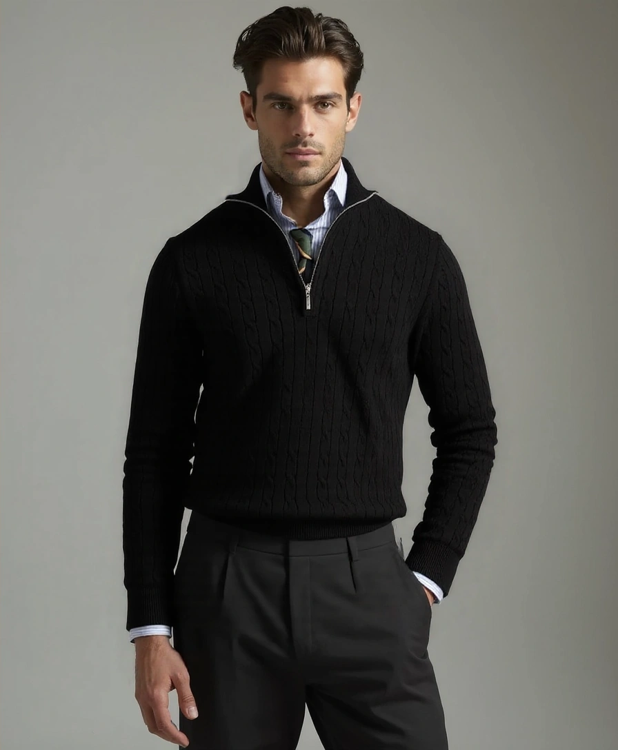 Zip-up Sweater with Knitted Pattern - Alder & Voss