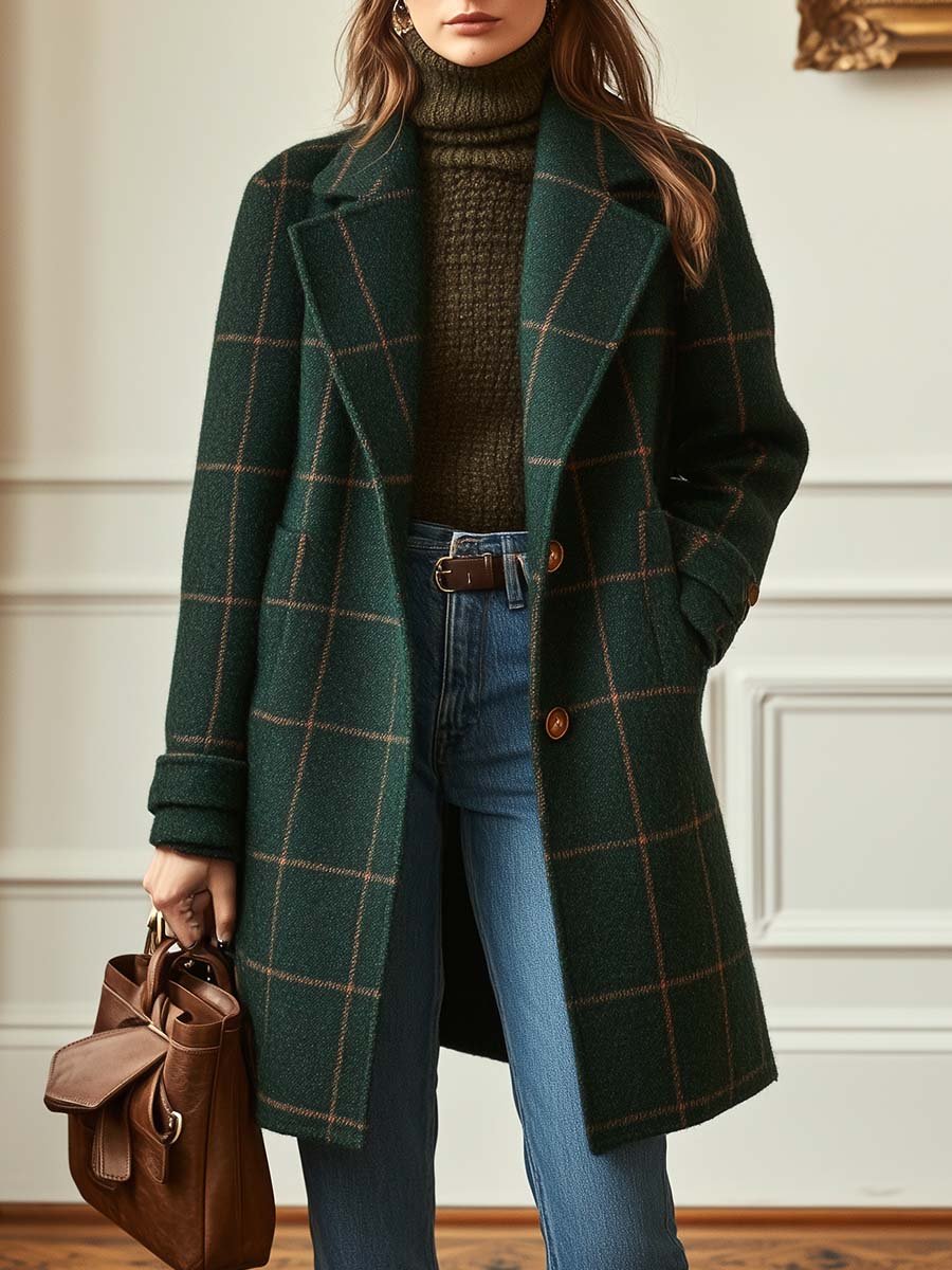 ALICE | Plaid Tweed Coat with Retro Lapels for Women