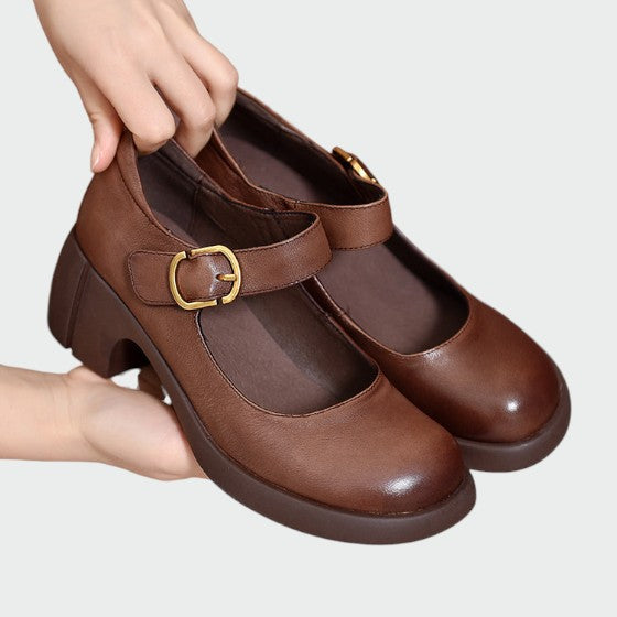Olivia - Chunky-Heel Buckle Mary Jane Shoes