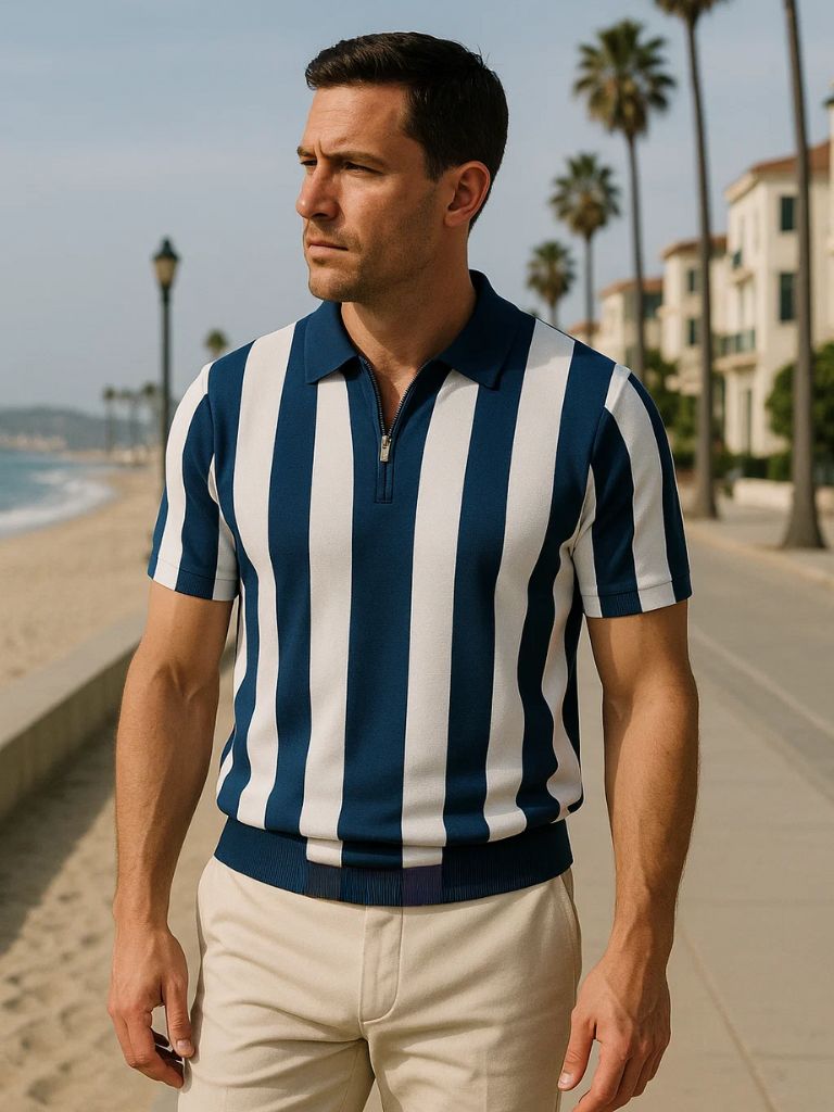 Navy Striped Polo - Alder & Voss